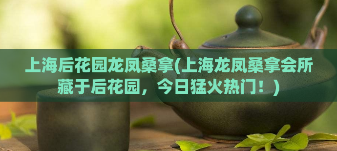 上海后花园龙凤桑拿(上海龙凤桑拿会所藏于后花园，今日猛火热门！)  第1张